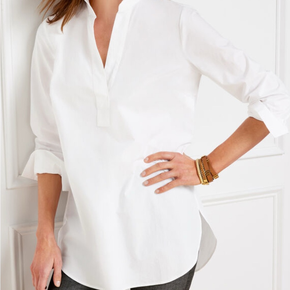 Talbots Poplin Tunic Shirt White 3X With Buttons On Back Short Sleeves